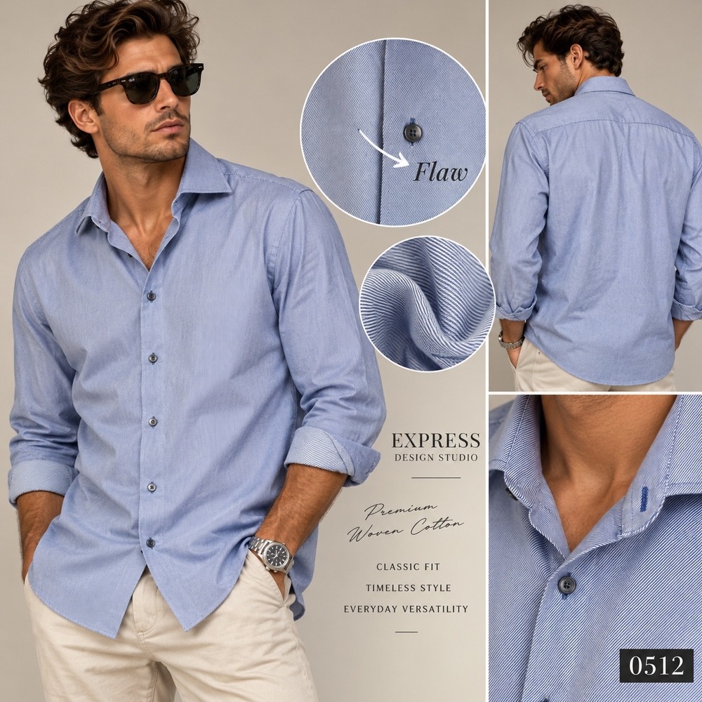 Express Design Studio Mens XL Blue White Striped Premium Woven Cotton Shirt 0512